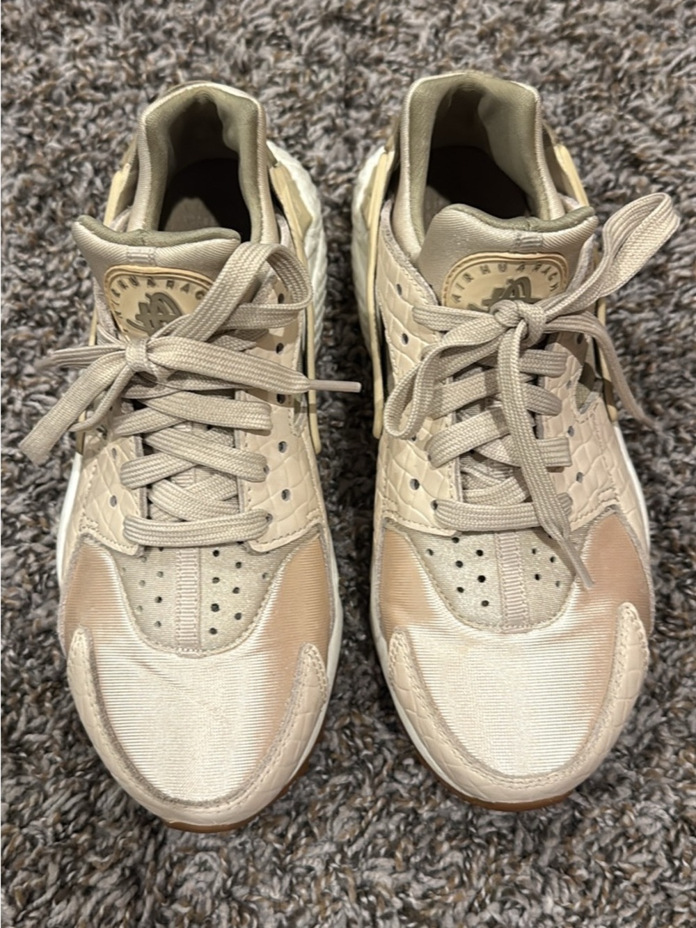 Nike Huarache Neutral Beige Satin Sneakers